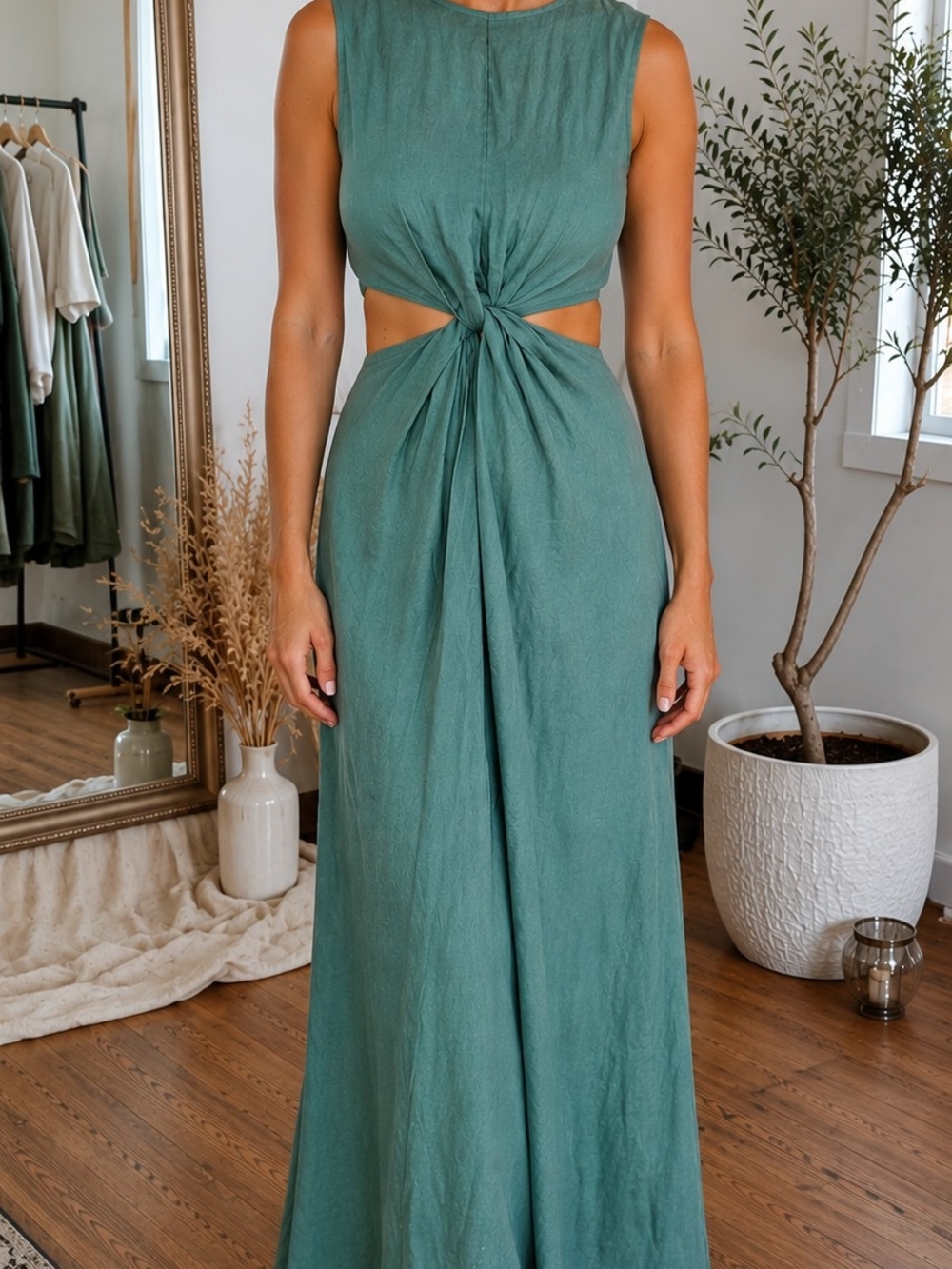 Beautiful Green 100% Linen Dress